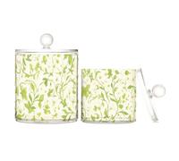 tplaotee Contenitori in plastica trasparente per riporre piccoli fiori rampicanti con fondo bianco verde chiaro per riporre oggetti essenziali per ufficio, contenitori decorativi per tamponi di cotone