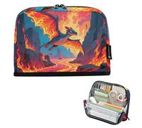 tplaotee Dinosauro del fumetto con il fuoco matita caso organizzatore grande capacità borsa cosmetica in piedi cancelleria stoccaggio per insegnante viaggio lapicera para ninas