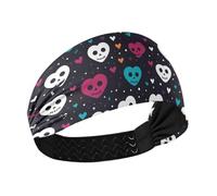 tplaotee Divertente cuore teschio nero antiscivolo fasce in tessuto per le donne Fascia elastica per il sudore per palestra corsa basket lavaggio viso