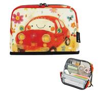 tplaotee Doodle-style Cartoon Cute Car Flower Colorful Pencil Case Holder Grande Capacità Trucco Borse Zip Cancelleria Bag per Ragazze Preppy School bolsa para herramientas