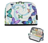 tplaotee Dreamy - Astuccio organizer per matite con farfalle blu e viola, grande capacità, con cerniera e monete, per studenti asilo cartuchera para lapices nina grandes