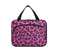tplaotee Falso Glitter Leopard Print Rose Red appeso trucco borsa per il viaggio con gancio, designer essenziale trucco organizzatore borsa per accessori da viaggio bagno estuche de maquillaje para