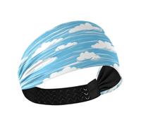 tplaotee Fasce elastiche extra larghe per donne con motivo a righe blu cielo e bianco puro Doodle Art Moisture Wicking extra large fasce elastiche per la testa per le donne per ciclismo allenamenti