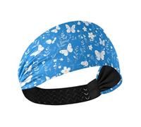 tplaotee Fasce elastiche per capelli da donna con fiori e farfalle, colore blu e bianco, per allenamento, uso quotidiano, lavaggio viso, calcio