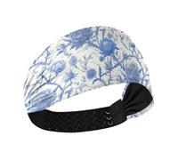 tplaotee Fasce per capelli da donna con rose bianche blu vintage traspiranti alla moda fasce elastiche per il sudore per la testa per uso quotidiano yoga make up pallavolo