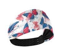 tplaotee Fascia elastica per capelli da donna, con farfalle rosse, blu, pittura a olio, antiscivolo, per corsa, palestra, calcio