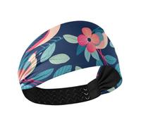 tplaotee Fascia elastica per il sudore da donna, con motivo floreale e uccellini, colore foglia di tè, antiscivolo, per corsa, yoga, make up e tennis