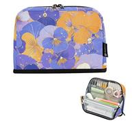 tplaotee Fiori astratti arancione viola viole del pensiero astuccio grande capacità penna matita caso robusto moneta per adolescenti forniture scolastiche cartuchera para lapices nina grandes