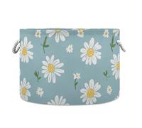 tplaotee Fiori bianchi e blu carino cestino pieghevole e impermeabile per contenitori con manico robusto rotondo essenziale stoccaggio per libri da cucina cubby
