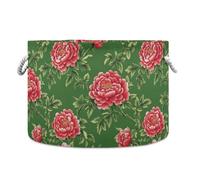 tplaotee Fiori verdi rossi in stile cinese cestino pieghevole e impermeabile in tessuto con manico robusto roba Decoraciones contenitori per scaffali maglione bagno