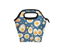 tplaotee Fit and Fresh - Borsa termica per il pranzo da donna, con manico curvo, isolante, a tenuta stagna, piccola, per lavoro, università, cartoni animati, uova fritte carine