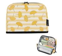 tplaotee Giallo Bianco A Righe Ginkgo Biloba Foglia Astuccio Organizzatore Grande Capacità Penna Caso Organizzatore Scatola Organizzatore per Ragazzi Scuola Materiali di Fornitura escolares para nina