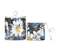 tplaotee Graffiti Art FLOWERs Blue Butterflies - Contenitori in plastica trasparente con coperchio, accessori per il bagno, piccoli contenitori decorativi per tamponi di cotone, graffette, confezione