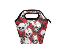 tplaotee Grande borsa per il pranzo con manico curvo rigido per uomo mini borsa termica impermeabile per escursionismo college teschio rosso terribile