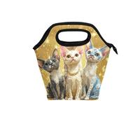 tplaotee Grandi borse per il pranzo da donna con manico curvo riscaldata borsa termica impermeabile isolata per viaggi per lavoro viaggi cartoni animati carino Devon Rex gatti stile realistico