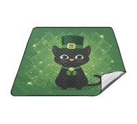 tplaotee Green St. Patrick's Black Cats Impermeabile Lake Day Essentials Portatile Campeggio Partito Campeggio Tappeto per Famiglia Primavera Regali manta de picnic