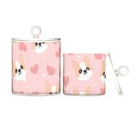 tplaotee Happy Valentine Heart Cartoon Dog rosa trasparente bidoni in plastica per la conservazione con coperchio Office Essentials Decor Storage Bin per filo interdentale, graffette, confezione da 2