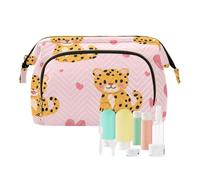 tplaotee Happy Valentine's Day Cartoon Leopard Peach grande borsa cosmetica portatile da donna portamonete per oggetti essenziali per le donne, Felice San Valentino cartone animato leopardo Pesca, 1