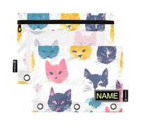 tplaotee Libero - pennellato Pittura Gatto Bianco raccoglitore portapenne con finestra trasparente personalizzare astuccio con cerniera grande capacità 3 anelli raccoglitore per aula scuola forniture