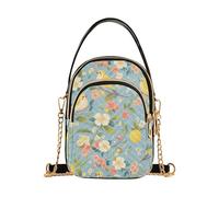 tplaotee Marsupio a tracolla alla moda giallo con fiori e uccelli verdi con tasche multiple per le donne per viaggiare