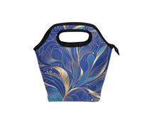 tplaotee Mini borsa per il pranzo con manico curvo borsa termica riutilizzabile isolata per picnic college linea fluida modello oro blu