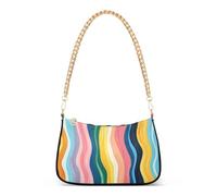 tplaotee Motivo a righe linee ondulate borsa a tracolla in pelle multicolore alla moda a catena per le donne per il lavoro