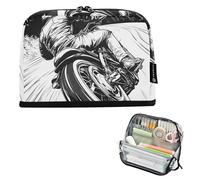 tplaotee Motociclista sta cavalcando bici classica nero bianco astuccio grande capacità sacchetti trucco robusto organizzatore da scrivania per gli uomini forniture scolastiche preppy estuches para el