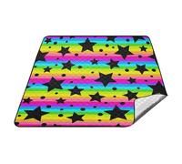 tplaotee Neon Nero Stelle Colori Arcobaleno Strisce Impermeabile Campeggio Coperta XXL Partito Grande Spiaggia Coperte per Outdoorsy Persone Concerto Coperta manta para hacer picnic