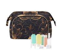 tplaotee Nero e oro misterioso retrò fiore borsa cosmetica da viaggio per le donne leggero borsa cambiamento per il trucco da viaggio, Fiore retrò misterioso nero e oro, 1 size