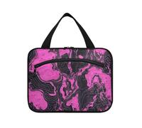 tplaotee Nero Rosa Irregolare Texture appeso make up bag organizzatore con gancio, accessori di design trucco borsa cosmetica per le donne che viaggiano estuche para maquillaje M, Texture irregolare