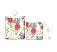 tplaotee Organizer chic in plastica trasparente con motivo floreale rosso bianco acquerello con coperchio per accessori da bagno, contenitore decorativo per filo interdentale, graffette, confezione da
