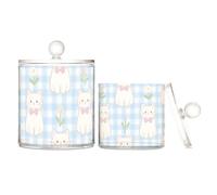 tplaotee Organizer in plastica trasparente a forma di gatto bianco con coperchio, per dispensa essenziali, per tamponi di cotone, tamponi di cotone, graffette, confezione da 2