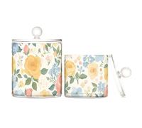 tplaotee Organizer in plastica trasparente con motivo floreale beige con coperchio, per accessori da ufficio, piccoli contenitori per cotton fioc, graffette, confezione da 2