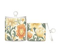 tplaotee Organizer per alimenti in plastica trasparente con motivo floreale vintage, con coperchio, per accessori da bagno, piccoli contenitori per tamponi di cotone, graffette, confezione da 2