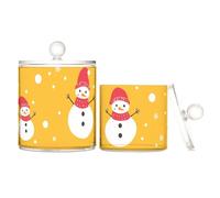 tplaotee Organizer per alimenti in plastica trasparente con simpatico pupazzo di neve, giallo, rosso, trasparente, con coperchio, per dispensa essenziali, per tamponi di cotone, graffette, confezione
