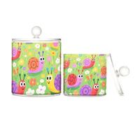 tplaotee Organizer per trucchi in plastica trasparente colorata con lumaca e fiori, con coperchio, per riporre oggetti essenziali, per tamponi di cotone, tamponi di cotone, plettri interdentali