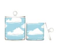 tplaotee Organizer per trucchi in plastica trasparente con motivo a righe blu cielo e bianco puro, con coperchio, per accessori da bagno, piccoli contenitori per filo interdentale, graffette