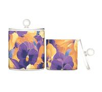 tplaotee Organizer per trucchi in plastica trasparente con motivo astratto arancione e viola con coperchio, per accessori essenziali, per filo interdentale, graffette, confezione da 2