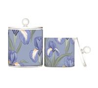 tplaotee Organizer per trucchi in plastica trasparente con motivo iris retrò, blu navy, con coperchio, per accessori essenziali, piccoli contenitori per filo interdentale, graffette, confezione da 2