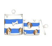 tplaotee Organizzatore in plastica trasparente a righe blu e bianche a forma di osso di cane, con coperchio, per cassettiera essenziale, contenitore per cotton fioc, bastoncini di cotone, filo