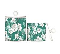 tplaotee Organizzatore per alimenti in plastica trasparente con motivo floreale vintage verde e bianco, con coperchio, per accessori da bagno, contenitori decorativi per filo interdentale, graffette