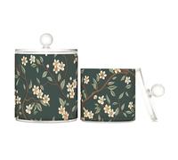tplaotee Organizzatore per caramelle in plastica trasparente con motivo floreale con fiori verdi e albero, con coperchio, per dispensa, piccoli contenitori decorativi per filo interdentale, graffette
