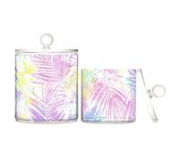 tplaotee Organizzatore per trucchi con piante tropicali colorate da sogno, in plastica trasparente, con coperchio, per oggetti essenziali da ufficio, per cotton fioc, graffette, confezione da 2