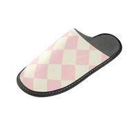 tplaotee Pantofola dell'interno delle donne del Checker beige della pesca delle donne con la schiuma di memoria per la casa, camera da letto
