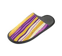tplaotee Pantofole calde da donna con motivo a righe gialle e viola per interni con memory foam per casa, camera da letto