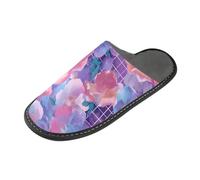 tplaotee Pantofole calde da donna in stile vapore, con fiori viola, da sogno, calde, con memory foam, per casa, camera da letto, Fiori di stile dell'onda del vapore viola sognante, 38/39 EU