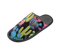 tplaotee Pantofole da donna colorate con cactus retrò, calde, per casa, camera da letto e interni con memory foam, Arte retrò cactus colorati, 39.5/40 EU