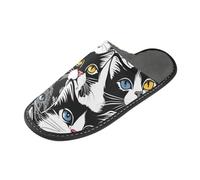 tplaotee Pantofole da donna con gatti comici neri e bianchi, calde, pantofole da donna con memory foam per casa, camera da letto, Comic Cats Nero Bianco, 39.5/40 EU