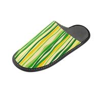 tplaotee Pantofole da donna con memory foam per casa, camera da letto, motivo a righe gialle e verde erba