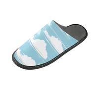 tplaotee Pantofole da donna con motivo a righe blu cielo e bianco puro, pantofole da donna per interni con memory foam per casa, camera da letto